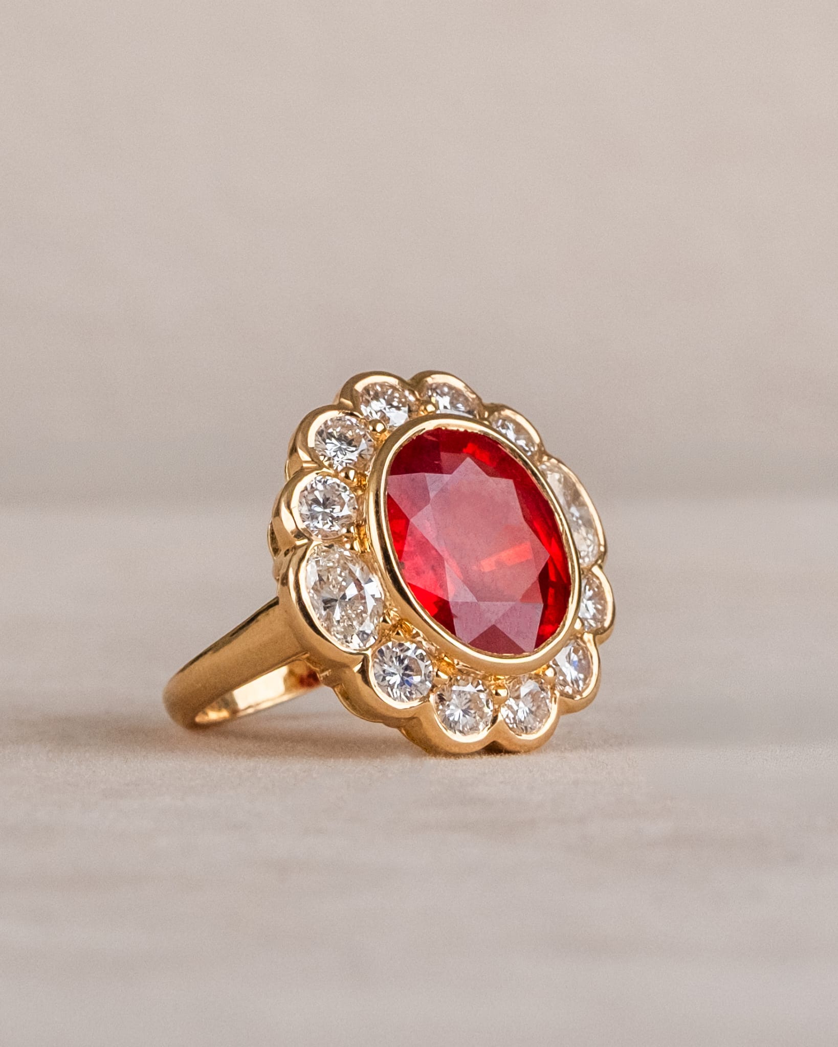 Ruby & Diamond Floral Halo Ring Mrg31